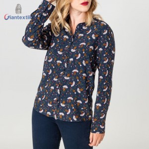 Giantextile Fashion Women’s Shirts Autumn New Europe and America Ladies Long Sleeve Shirt Fashion Floral Print GTCW107412G1