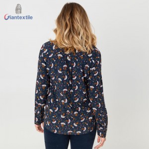 Giantextile Fashion Women’s Shirts Autumn New Europe and America Ladies Long Sleeve Shirt Fashion Floral Print GTCW107412G1