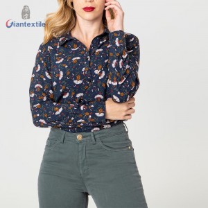 Giantextile Fashion Women’s Shirts Autumn New Europe and America Ladies Long Sleeve Shirt Fashion Floral Print GTCW107412G1