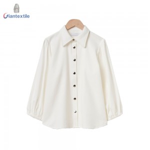 New Look Women Solid Long Sleeve White Lantern Sleeve Business Premium Leisure Shirt Elegant Top GTCW108064G1