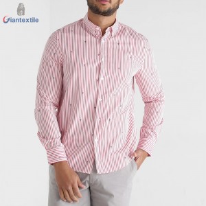 Low MOQ High Quality Men’s Shirt Casual 100% Cotton Red And White Striped Shirt Camisa de camisa GTCW107730G1