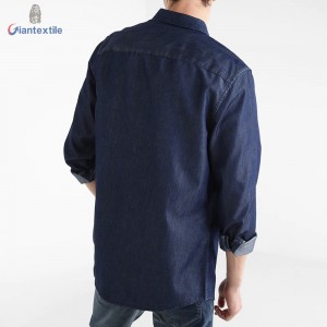 Men’s Denim Shirt Cotton Polyester Long Sleeve Navy Solid Denim Shirt For Men GTCW107731G1