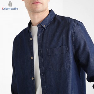 Men’s Denim Shirt Cotton Polyester Long Sleeve Navy Solid Denim Shirt For Men GTCW107731G1
