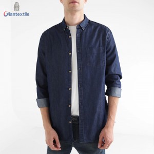 Men’s Denim Shirt Cotton Polyester Long Sleeve Navy Solid Denim Shirt For Men GTCW107731G1