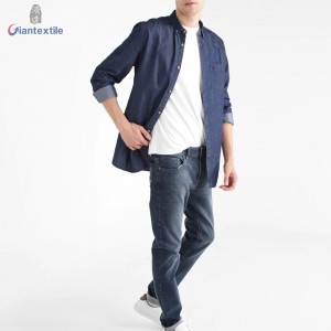 Men’s Denim Shirt Cotton Polyester Long Sleeve Navy Solid Denim Shirt For Men GTCW107731G1