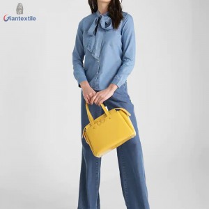 Newly Designed Long-Sleeve Light Blue Shirt with 2 Chest Pocket 66%Cotton 34%Polyester Women Denim Shirt GTCW107731G8