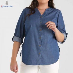 Newly Designed Comfy Long-Sleeve Big Size Blue Shirt Cotton Polyester Women Denim Smart Casual Shirts GTCW107723G1