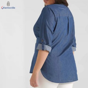 Newly Designed Comfy Long-Sleeve Big Size Blue Shirt Cotton Polyester Women Denim Smart Casual Shirts GTCW107723G1