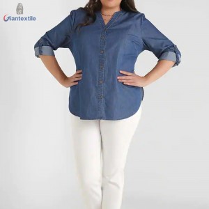 Newly Designed Comfy Long-Sleeve Big Size Blue Shirt Cotton Polyester Women Denim Smart Casual Shirts GTCW107723G1