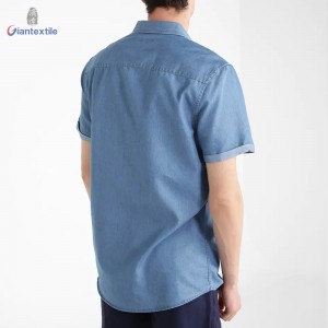 Quality Assurance Men’s Denim Shirt Cotton Polyester Long Sleeve Fashion Blue Solid Denim Shirt For Men GTCW107713G26