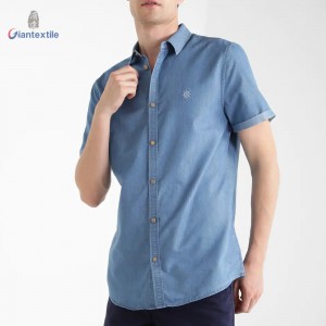 Quality Assurance Men’s Denim Shirt Cotton Polyester Long Sleeve Fashion Blue Solid Denim Shirt For Men GTCW107713G26