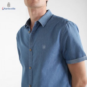 Quality Assurance Men’s Denim Shirt Cotton Polyester Long Sleeve Fashion Blue Solid Denim Shirt For Men GTCW107713G26