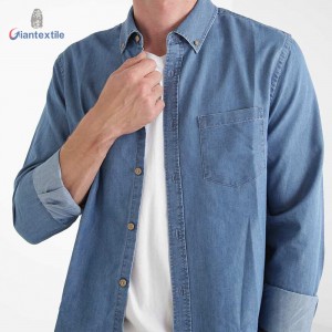 Make to Measure Men’s Denim Shirt Cotton Polyester Long Sleeve Fashion Blue Solid Camisa de hombre GTCW107731G27