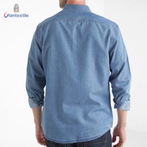 Make to Measure Men’s Denim Shirt Cotton Polyester Long Sleeve Fashion Blue Solid Camisa de hombre GTCW107731G27