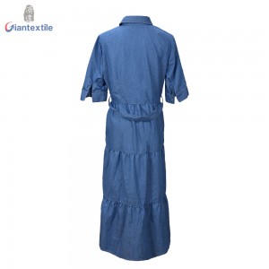 Giantextile High-End Polyester Cotton Dark Blue Denim Fabric Essentials Women Wear Long Dress For Women GTCW107731G36