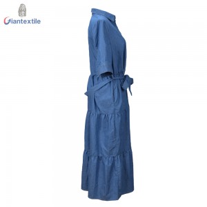 Giantextile High-End Polyester Cotton Dark Blue Denim Fabric Essentials Women Wear Long Dress For Women GTCW107731G36