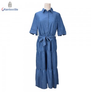 Giantextile High-End Polyester Cotton Dark Blue Denim Fabric Essentials Women Wear Long Dress For Women GTCW107731G36