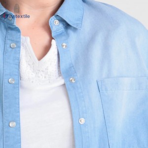 Women’s Denim Shirt Cotton Polyester Good Look Fitted Long Sleeve Blue Solid Casual Women Wear GTCW107731G37