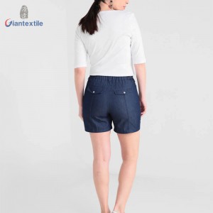 Giantextile Brand Newly Summer Wear Fashion Solid Dark Blue Cotton Polyester Crepe Casual Shorts For Women GTCW107731G38