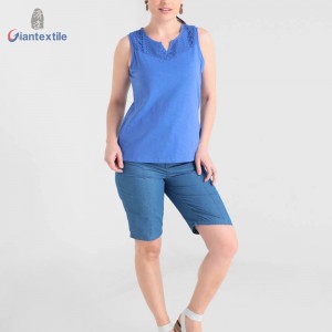 Good Sealed Newly Summer Wear Fashion Solid Blue Cotton Polyester Cool Casual Shorts For Women GTCW107731G39