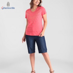 Nice Design Newly Summer Wear Fashion Solid Dark Blue Cotton Polyester Casual Shorts For Women GTCW107731G40