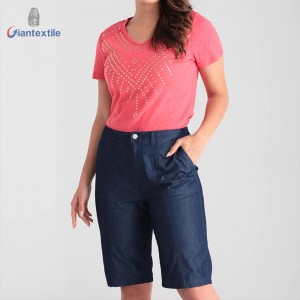 Nice Design Newly Summer Wear Fashion Solid Dark Blue Cotton Polyester Casual Shorts For Women GTCW107731G40