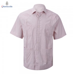 Nice Quality Men’s Uniform Cuban Guayabera Mexican Wedding Shirt Pink Check Short Sleeve Shirt For Men GTCW107827G1