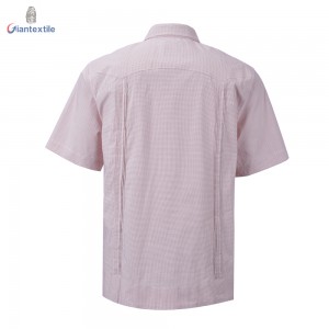 Nice Quality Men’s Uniform Cuban Guayabera Mexican Wedding Shirt Pink Check Short Sleeve Shirt For Men GTCW107827G1