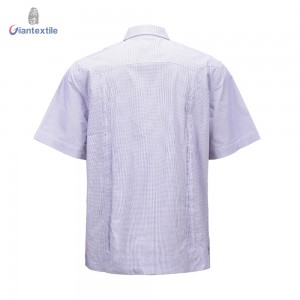 Hawaii Style Design Men’s Shirt Cuban Guayabera Mexican Wedding Shirt Purple Check Short Sleeve Shirt For Men GTCW107827G2