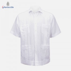 New Arrival Men’s Short Sleeve Cuban Guayabera White Solid Short Sleeve Shirt For Men GTCW107827G3