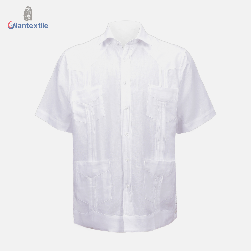 New Arrival Men’s Short Sleeve Cuban Guayabera White Solid Short Sleeve Shirt For Men GTCW107827G3 Featured Image