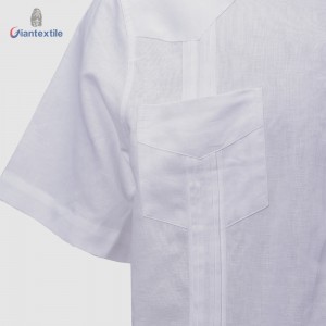 New Arrival Men’s Short Sleeve Cuban Guayabera White Solid Short Sleeve Shirt For Men GTCW107827G3