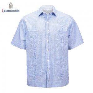 New Desgin Men’s Cuban Shirt Mexican Embroidered Blue Guayabera Shirt Short Sleeve Shirt For Men GTCW107827G4