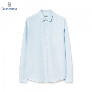 New Arrival Vintage Look 55%Linen 45%Cotton Men’s Shirt Garment Dyed Light Blue Long Sleeve Shirt For Men GTCW107840G1