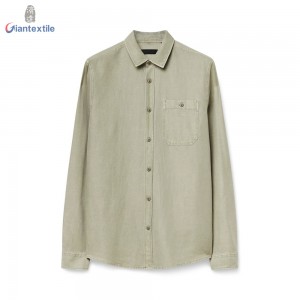 New Arrival Vintage Look 55%Linen 45%Cotton Men’s Shirt Garment Dyed Green Long Sleeve Shirt For Men GTCW107841G1