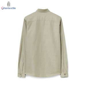 New Arrival Vintage Look 55%Linen 45%Cotton Men’s Shirt Garment Dyed Green Long Sleeve Shirt For Men GTCW107841G1