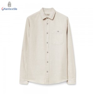 New Arrival Vintage Look 55%Linen 45%Cotton Men’s Shirt Garment Dyed Light Sand Long Sleeve Shirt For Men GTCW107842G1