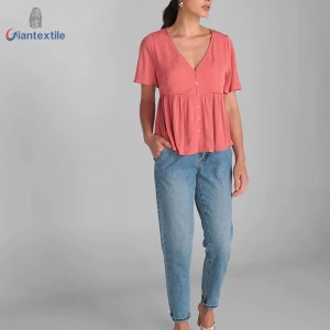 New Arrival Elegant Solid 100% Rayon Smart Casual Fitted Long-Sleeve Women Built-in Stretch Top GTCW107881G1