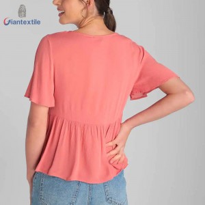 New Arrival Elegant Solid 100% Rayon Smart Casual Fitted Long-Sleeve Women Built-in Stretch Top GTCW107881G1