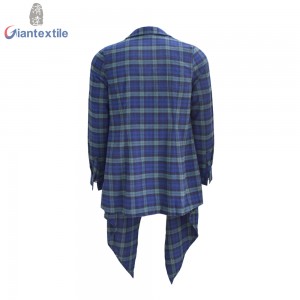 New Design Hot Sale mandarin Collar Ruffles long-sleeved Check Woman 100% Cotton Shirt GTCW107896G1