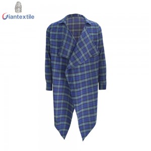 New Design Hot Sale mandarin Collar Ruffles long-sleeved Check Woman 100% Cotton Shirt GTCW107896G1