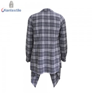 New Design Hot Sale V-neck long-sleeved Loose Check Clip Woman Causal Blouse in Cotton GTCW107897G1