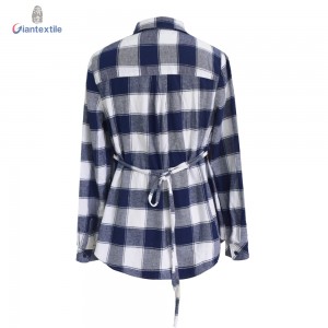 Soft Cotton Feel Fitted Long Sleeve Loose Check Cleaner Look Woman Comfy Causal Blouse GTCW107898G1