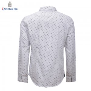 Hot Sale Men’s Print Shirt White Dot Floral 100% Cotton Long Sleeve Floral Normal Print Shirt Camisa Masculina GTCW107907G1