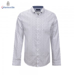 Hot Sale Men’s Print Shirt White Dot Floral 100% Cotton Long Sleeve Floral Normal Print Shirt Camisa Masculina GTCW107907G1