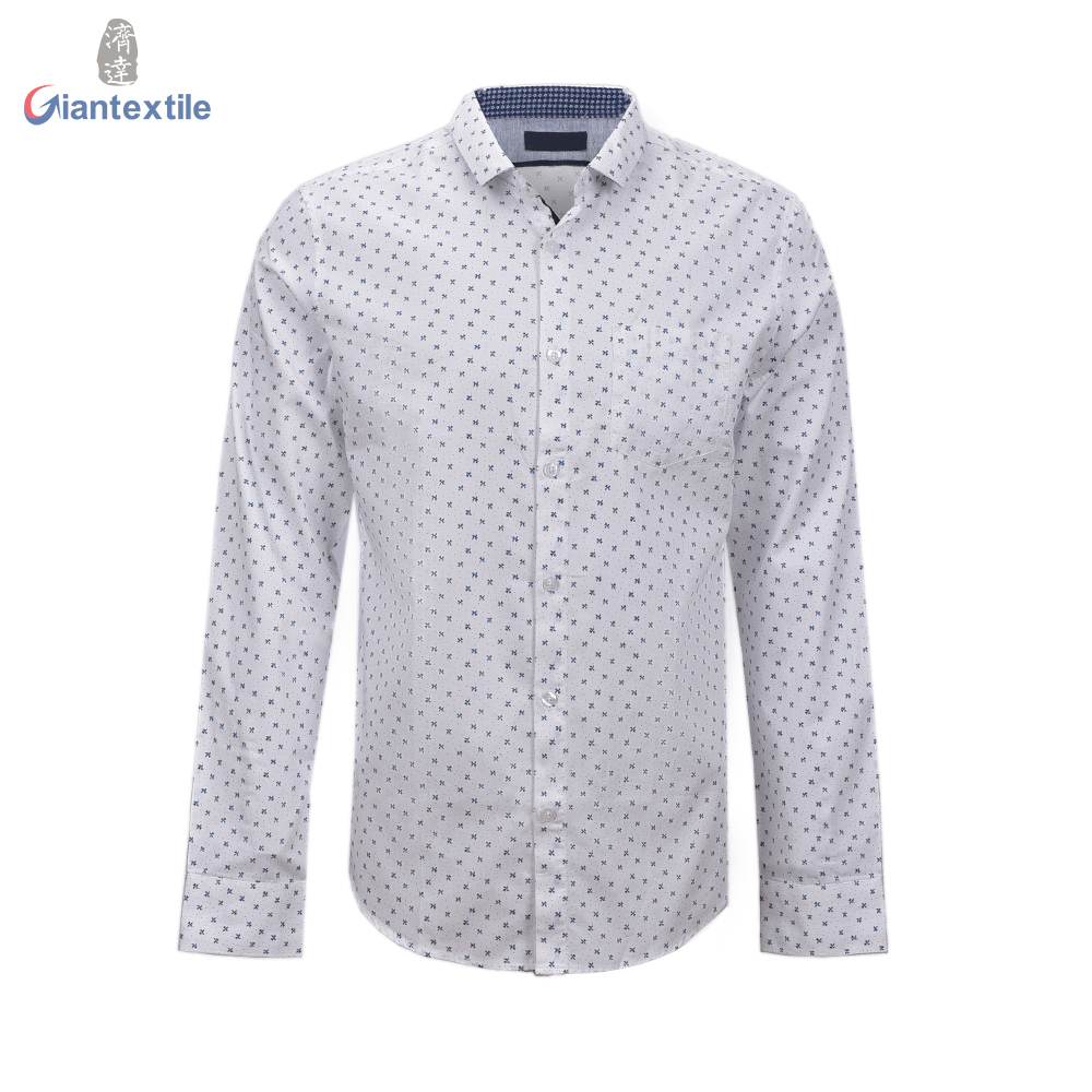 Hot Sale Men’s Print Shirt White Dot Floral 100% Cotton Long Sleeve Floral Normal Print Shirt Camisa Masculina GTCW107907G1 Featured Image