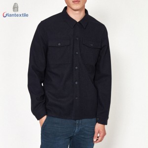 Make to Measure Solid Wool Polyester Men Shirt Custom Two Pockets Casual Long Sleeve Clothes plus size shirt GTCW107911G1