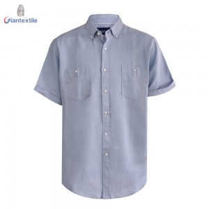 Nice Quality Men’s Mint Shirt Blue Linen Blended Casual Shirt Short Sleeve Shirt For Men’s GTCW107931G1
