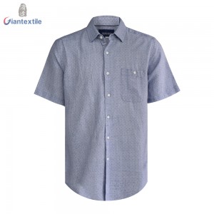 Best Sale Men’s Print Shirt Cotton Linen Short Sleeve Smart Casual Superior Blue Dot Normal Comfy Print Shirt For Men GTCW107937G1