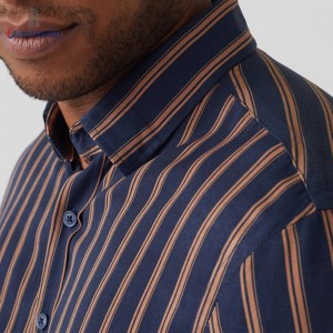 Wholesale Men’s Shirt 100% Ecovero Long Sleeve Orange Navy Stripe Casual Shirt For Men GTCW107947G1